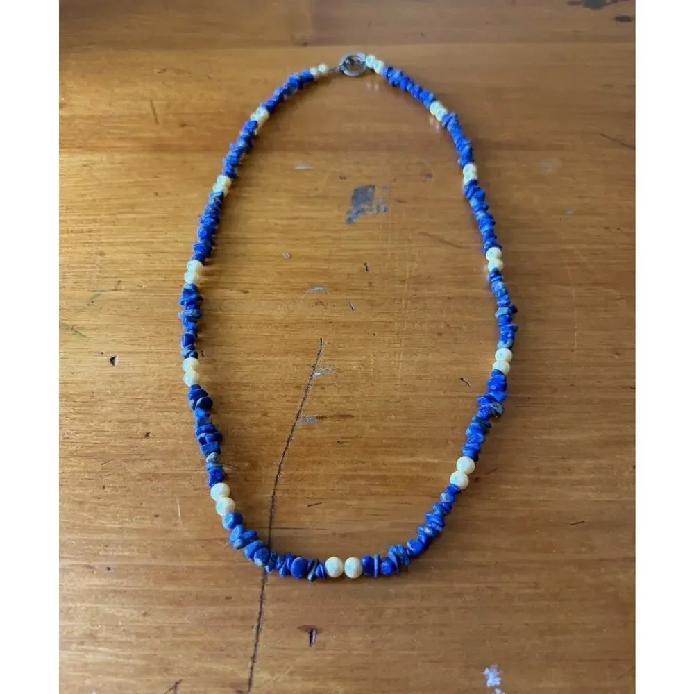 Boho Gemstone Necklace Bundle Amethyst Lapis Floral Beaded Layering Jewelry Lot